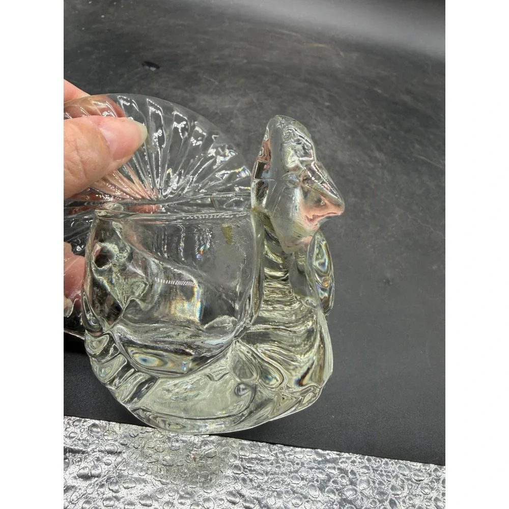 Vintage Avon Clear Glass Turkey Salt Cellars Votive Holders Pair Thanksgiving